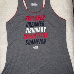 The North Face Gray Top with Red & Navy Flag Patch